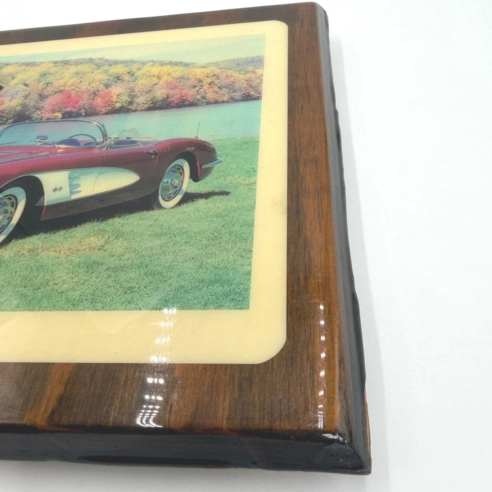 Vintage 1984 1960 Corvette Wall Clock Handmade Wood Plaque Working Car Decor